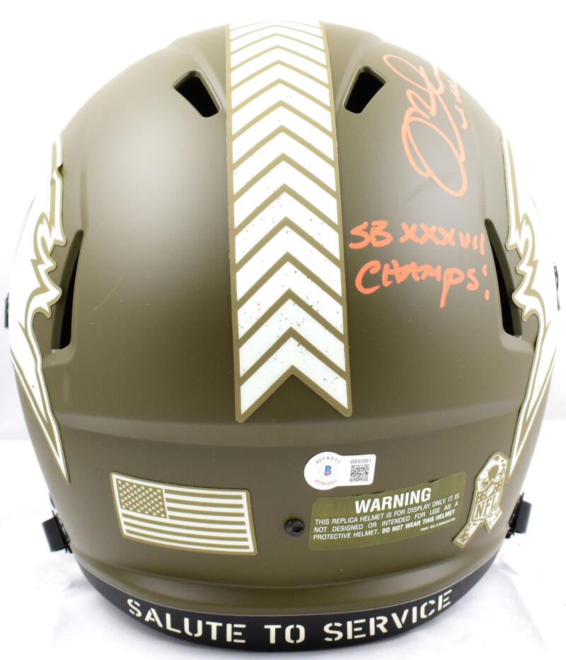 Mike Alstott Autographed Buccaneers F/S Salute to Service Speed Helmet w/2 insc.-Beckett W Hologram *Orange Image 4