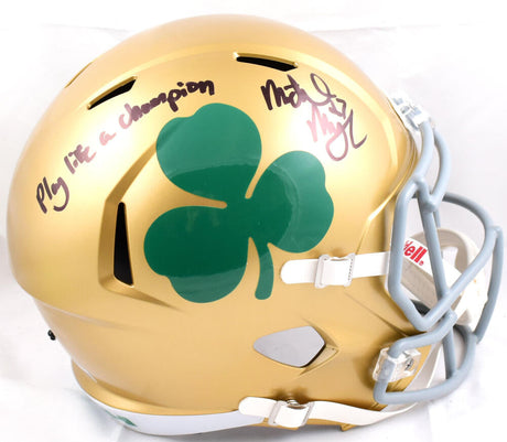 Michael Mayer Autographed Notre Dame F/S Shamrock Speed Helmet w/Play Like a Champ -Beckett W Hologram *Black Image 1