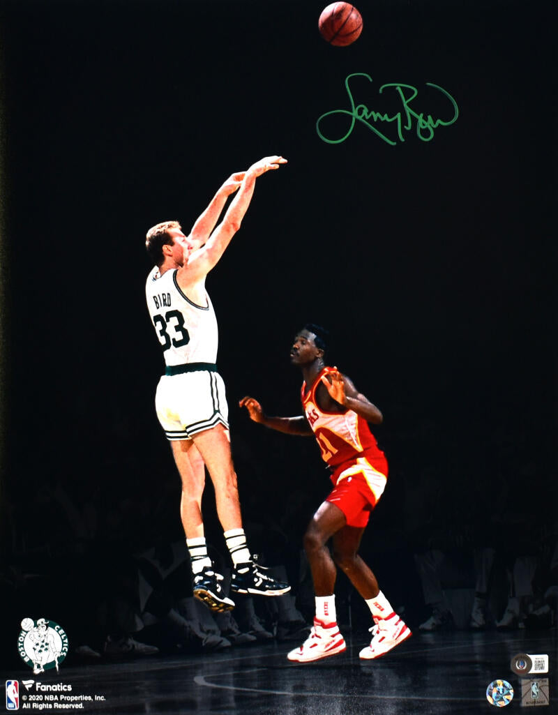 Larry Bird Autographed Boston Celtics 16x20 Spotlight w/Dominique Wilkins Photo - Beckett W Hologram *Green Image 1