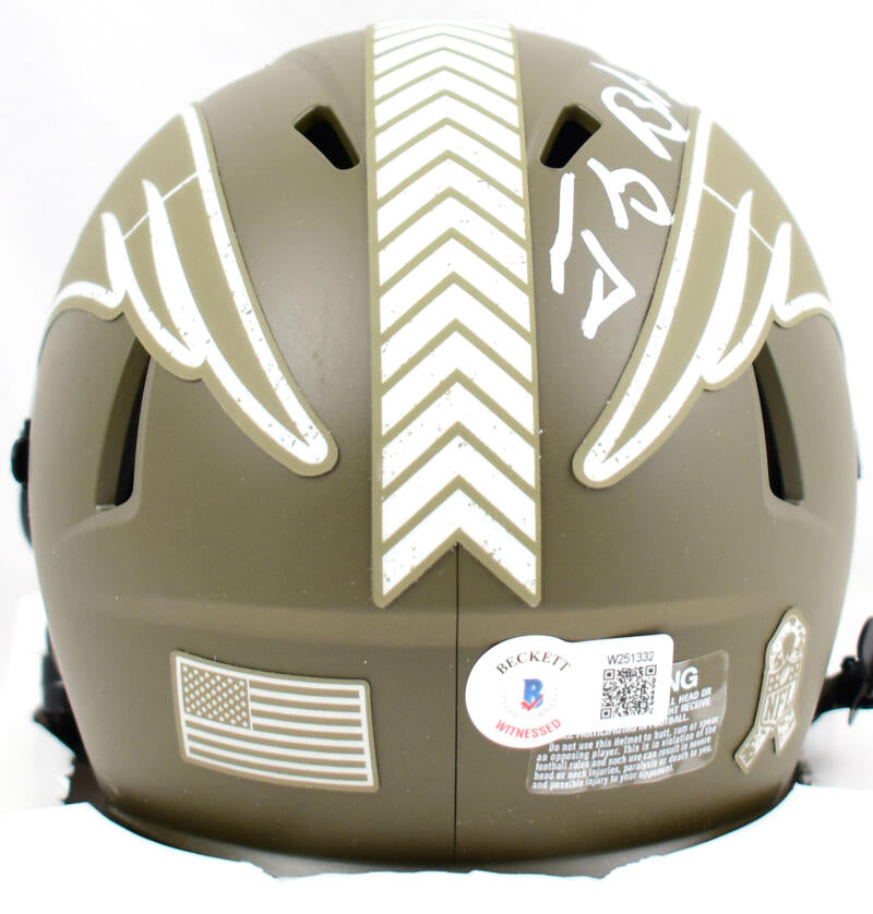 Tedy Bruschi Autographed Patriots Salute to Service Speed Mini Helmet-Beckett W Hologram *White Image 3
