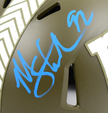 Michael Strahan Autographed New York Giants Salute to Service Speed Mini Helmet-Beckett W Hologram *Blue Image 2