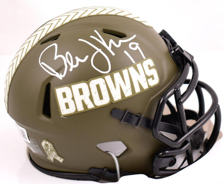 Bernie Kosar Autographed Cleveland Browns Salute to Service Speed Mini Helmet - Beckett W Hologram *White Image 1