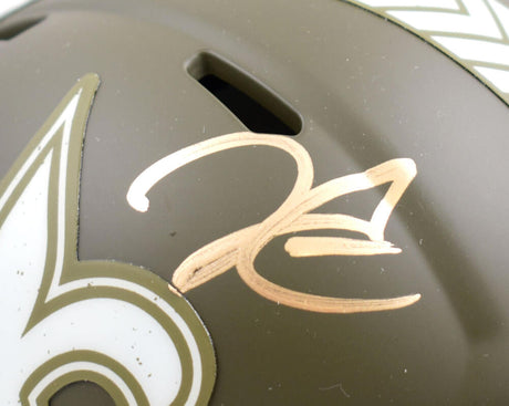 Derek Carr Autographed New Orleans Saints Salute to Service Speed Mini Helmet-Beckett W Hologram *Gold Image 2
