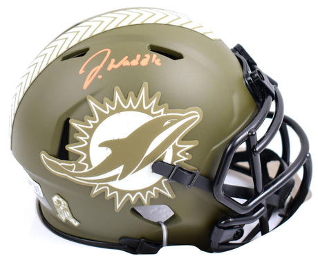 Jaylen Waddle Autographed Miami Dolphins Salute to Service Speed Mini Helmet-Fanatics *Orange Image 1