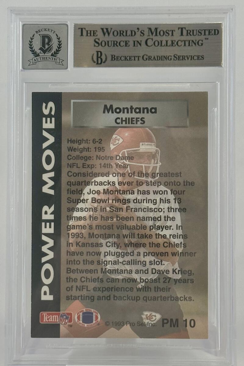 1993 Power Moves #PM10  Joe Montana Auto San Francisco 49ers BAS Autograph 10 Image 2