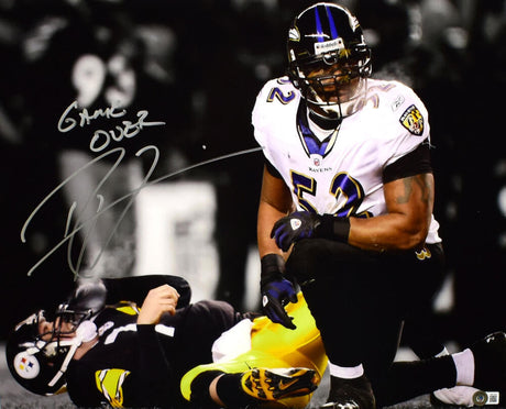 Ray Lewis Signed Baltimore Ravens 16x20 Over Roethlisberger Photo w/Game Over-Beckett W Hologram *Silver Image 1