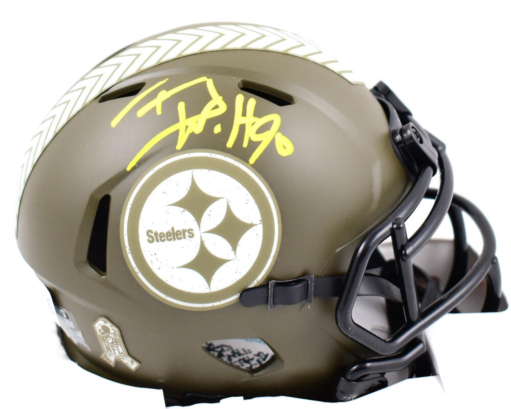 TJ Watt Autographed Pittsburgh Steelers Salute to Service Speed Mini Helmet - Beckett W Hologram *Yellow Image 1