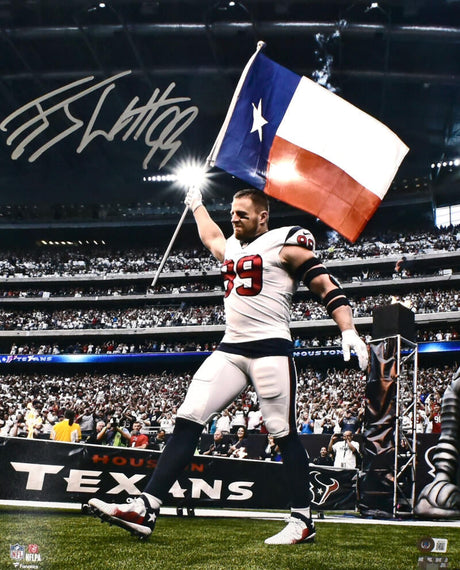 JJ Watt Autographed Houston Texans 16x20 Texas Flag Photo -Beckett W Hologram *Silver Image 1