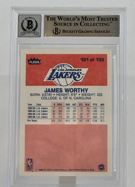 1986-87 Fleer #131 James Worthy Auto Los Angeles Lakers BAS Autograph 10 Image 2