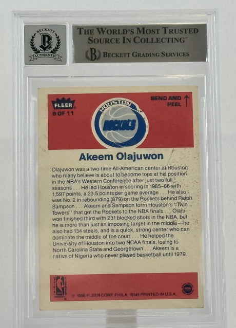 1986-87 Fleer Stickers #9 Hakeem Olajuwon Auto Houston Rockets BAS Autograph 10 Image 2