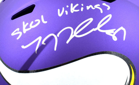 TJ Hockenson Autographed Minnesota Vikings F/S Speed Helmet w/Skol Vikings- Beckett W Hologram *Silver Image 2