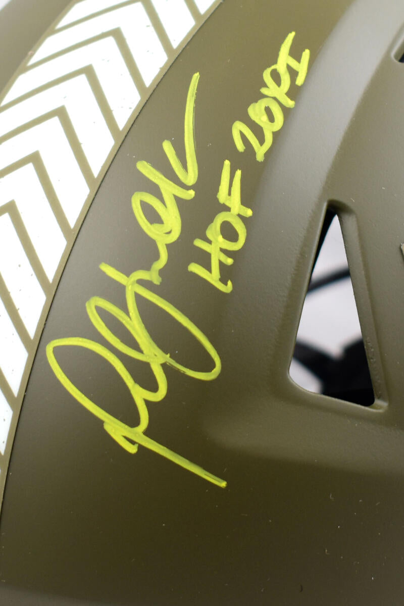 Marshall Faulk Signed Rams F/S Salute to Service Speed Flex Helmet w/HOF-  Beckett W Hologram *Yellow Image 2