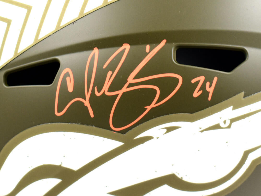 Champ Bailey Autographed Denver Broncos F/S Salute to Service Speed Helmet- Beckett W Hologram *Orange Image 2