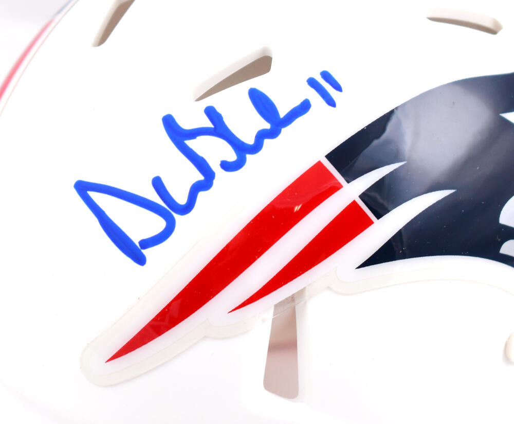 Drew Bledsoe Autographed New England Patriots Flat White Speed Mini Helmet-Beckett W Hologram *Blue Image 2