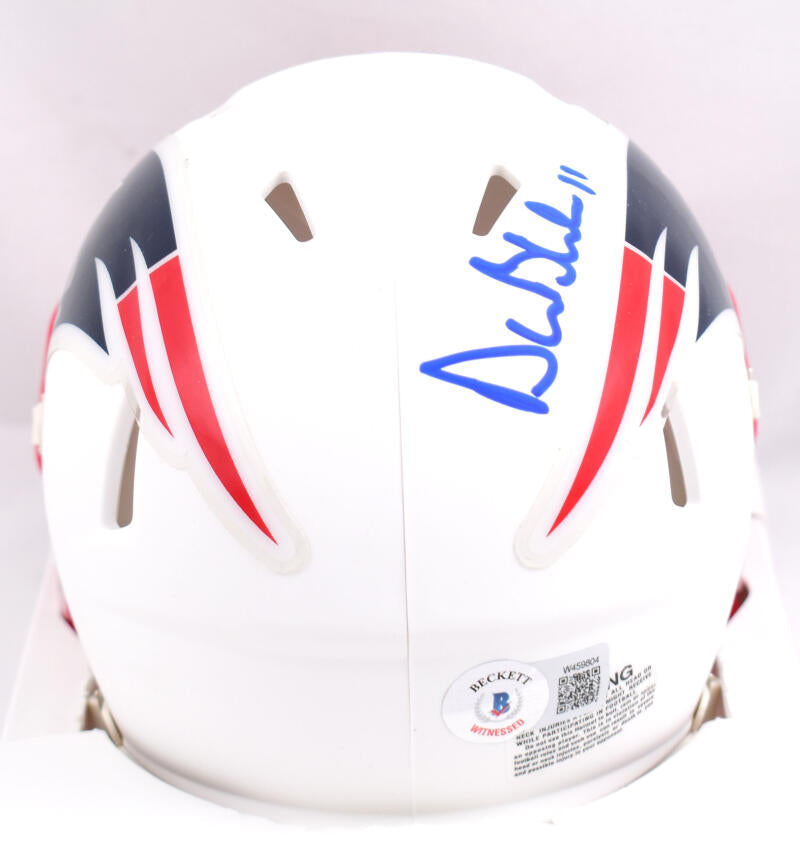 Drew Bledsoe Autographed New England Patriots Flat White Speed Mini Helmet-Beckett W Hologram *Blue Image 3