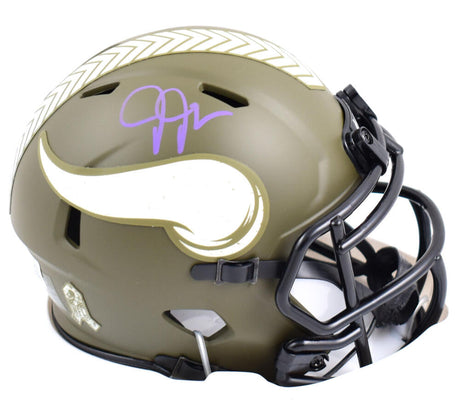 Justin Jefferson Autographed Vikings Salute to Service Speed Mini Helmet-Beckett W Hologram *Purple Image 1