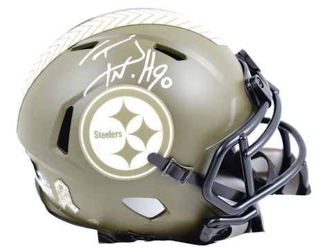 TJ Watt Autographed Pittsburgh Steelers Salute to Service Speed Mini Helmet - Beckett W Hologram *White Image 1