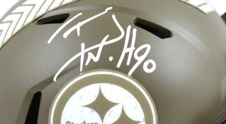 TJ Watt Autographed Pittsburgh Steelers Salute to Service Speed Mini Helmet - Beckett W Hologram *White Image 2
