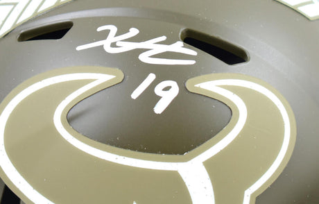Xavier Hutchinson Autographed Houston Texans Salute to Service Speed Mini Helmet-Beckett W Hologram *White Image 2