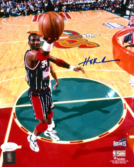 Hakeem Olajuwon Houston Rockets Autographed 8x10 Lay Up Photo- JSA W *Blue Image 1
