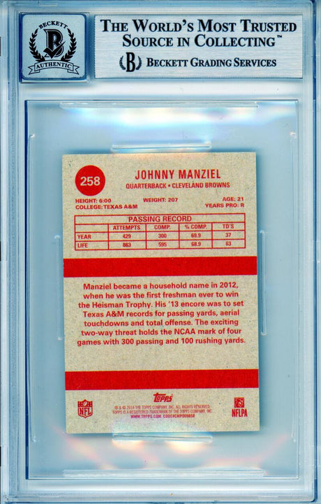 2014 Topps 1963 Mini #258 Johnny Manziel RC Cleveland Browns BAS Autograph 10  Image 2
