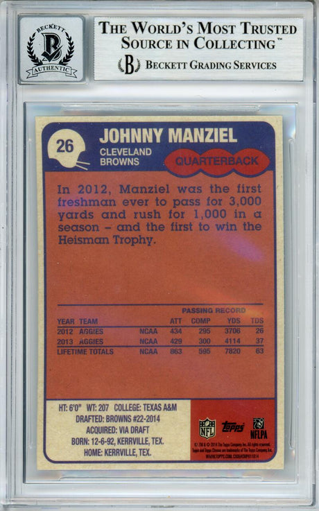 2014 Topps Chrome 1985 #26 Johnny Manziel RC Cleveland Browns BAS Autograph 10  Image 2
