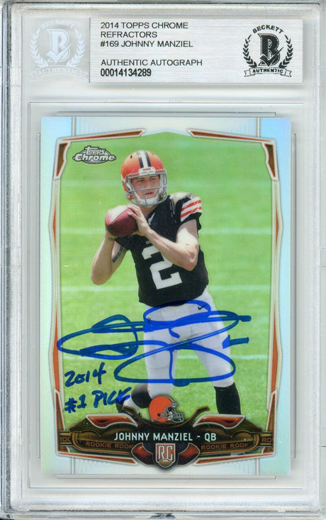 2014 Topps Chrome Refractor #169 Johnny Manziel RC Cleveland Browns BAS Autograph 10  Image 1