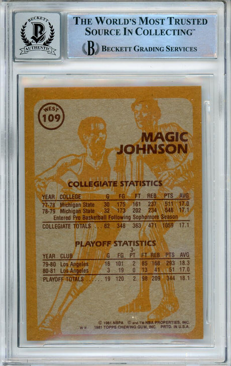 1981-82 Topps Super Action #21 Magic Johnson RC Los Angeles Lakers BAS Autograph 10  Image 2
