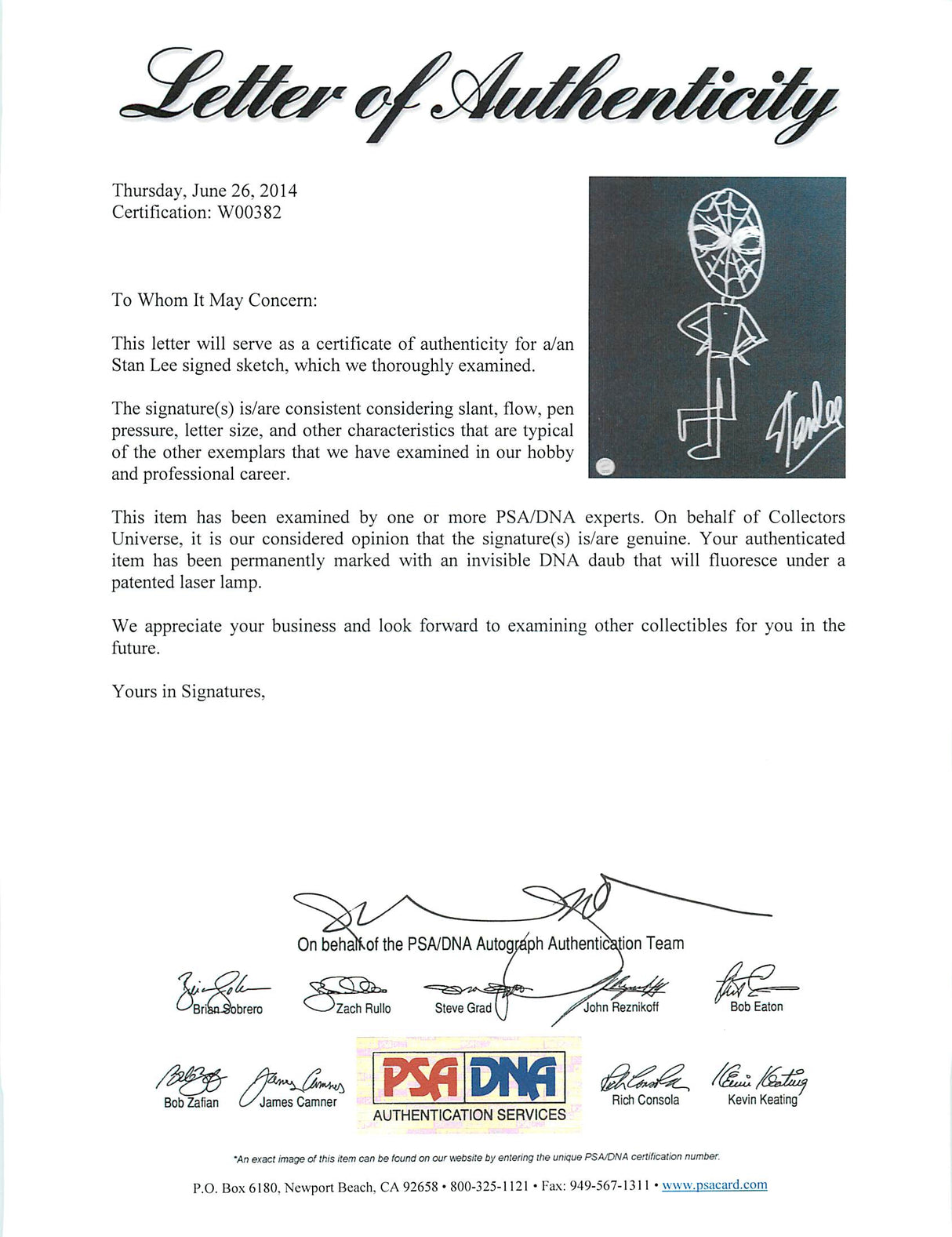 Stan Lee Authentic Signed 16x20 Canvas w/ Spider-man Sketch PSA/DNA #W00382