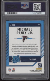 2024 Donruss Michael Penix Jr Rated Rookie #308 Red Ink Auto PSA AUTHENTIC