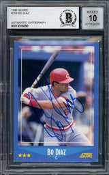 Bo Diaz Autographed 1988 Score Card #206 Cincinnati Reds Auto Grade Gem Mint 10 Beckett BAS #13016090