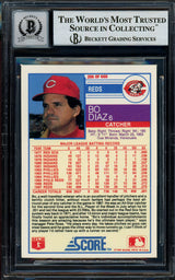 Bo Diaz Autographed 1988 Score Card #206 Cincinnati Reds Auto Grade Gem Mint 10 Beckett BAS #13016090
