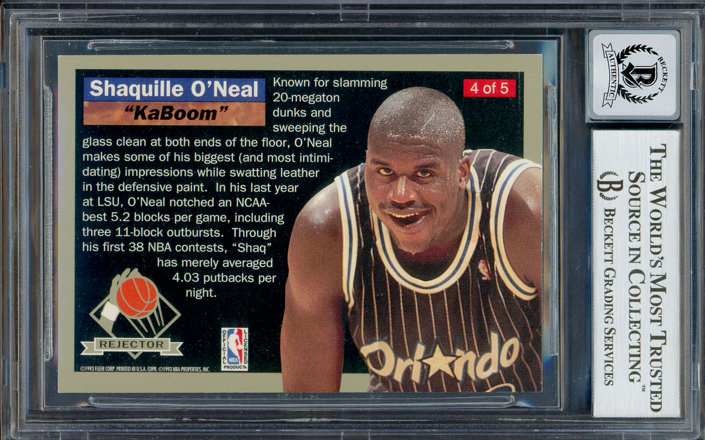 Shaquille Shaq O'Neal Autographed 1992-93 Fleer Ultra Rejector Rookie Card #4 Orlando Magic Auto Grade Gem Mint 10 Beckett BAS #13017495