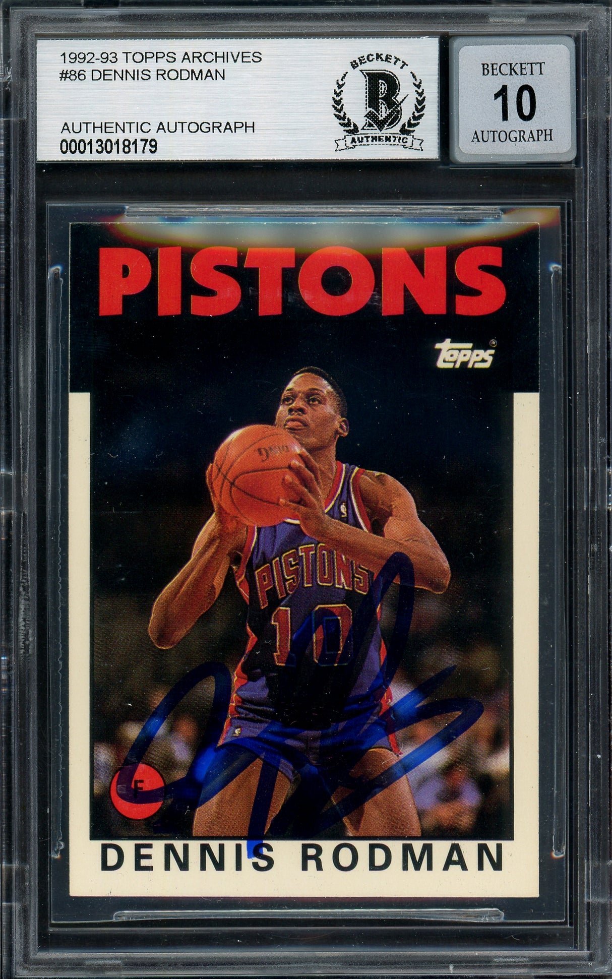 Dennis Rodman Autographed 1993-94 Topps Archives Card #86 Detroit Pistons Auto Grade Gem Mint 10 Beckett BAS #13018179