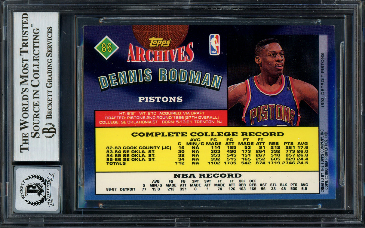 Dennis Rodman Autographed 1993-94 Topps Archives Card #86 Detroit Pistons Auto Grade Gem Mint 10 Beckett BAS #13018179