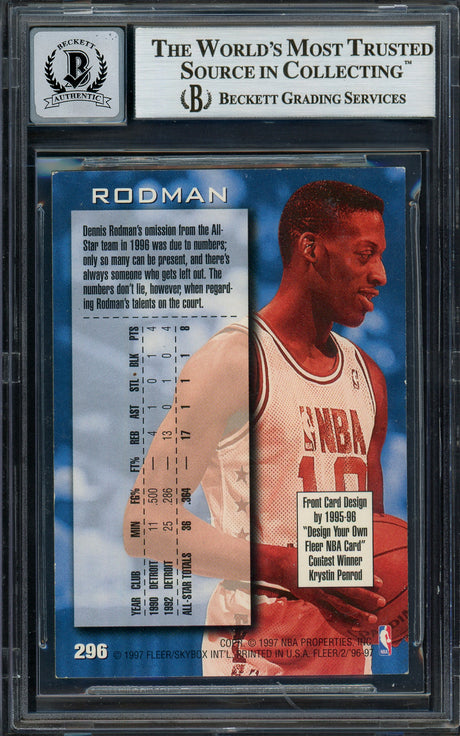 Dennis Rodman Autographed 1996-97 Fleer Card #296 Chicago Bulls Auto Grade Gem Mint 10 Beckett BAS #13018197