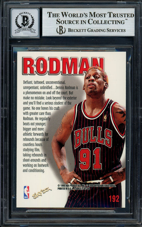 Dennis Rodman Autographed 1997-98 Skybox Zuperman Card #192 Chicago Bulls Auto Grade Gem Mint 10 Beckett BAS #13018199