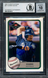 Ichiro Suzuki Autographed 2001 Fleer Platinum Rookie Card #511 Seattle Mariners Auto Grade Gem Mint 10 Beckett BAS #13018312