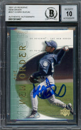 Ichiro Suzuki Autographed 2001 Upper Deck New Order Rookie Card #NO7 Seattle Mariners Auto Grade Gem Mint 10 Beckett BAS #13018487