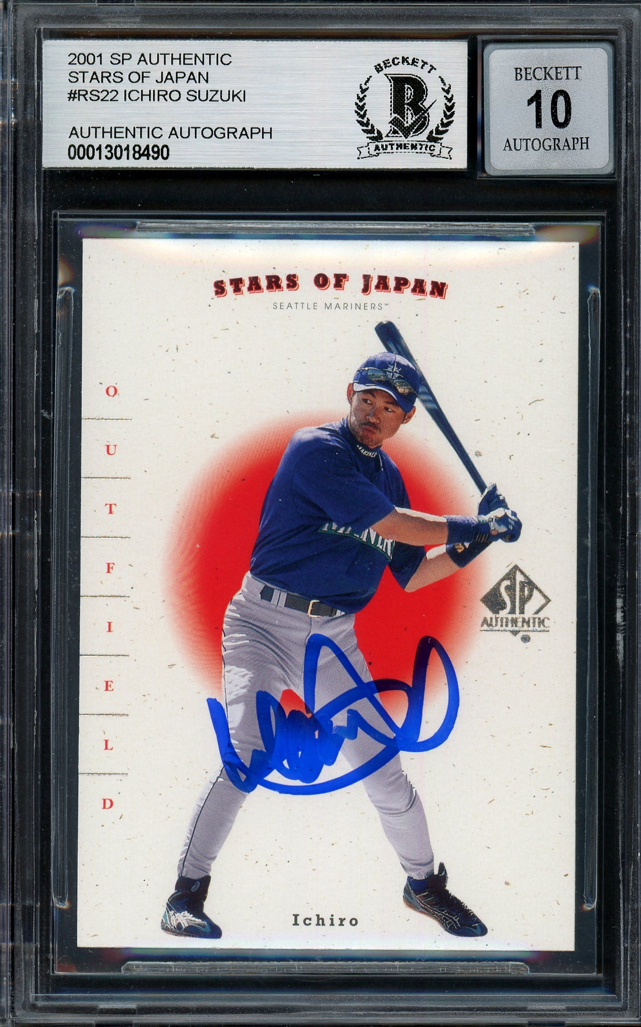 Ichiro Suzuki Autographed 2001 SP Authentic Stars of Japan Rookie Card #RS22 Seattle Mariners Auto Grade Gem Mint 10 Beckett BAS #13018490