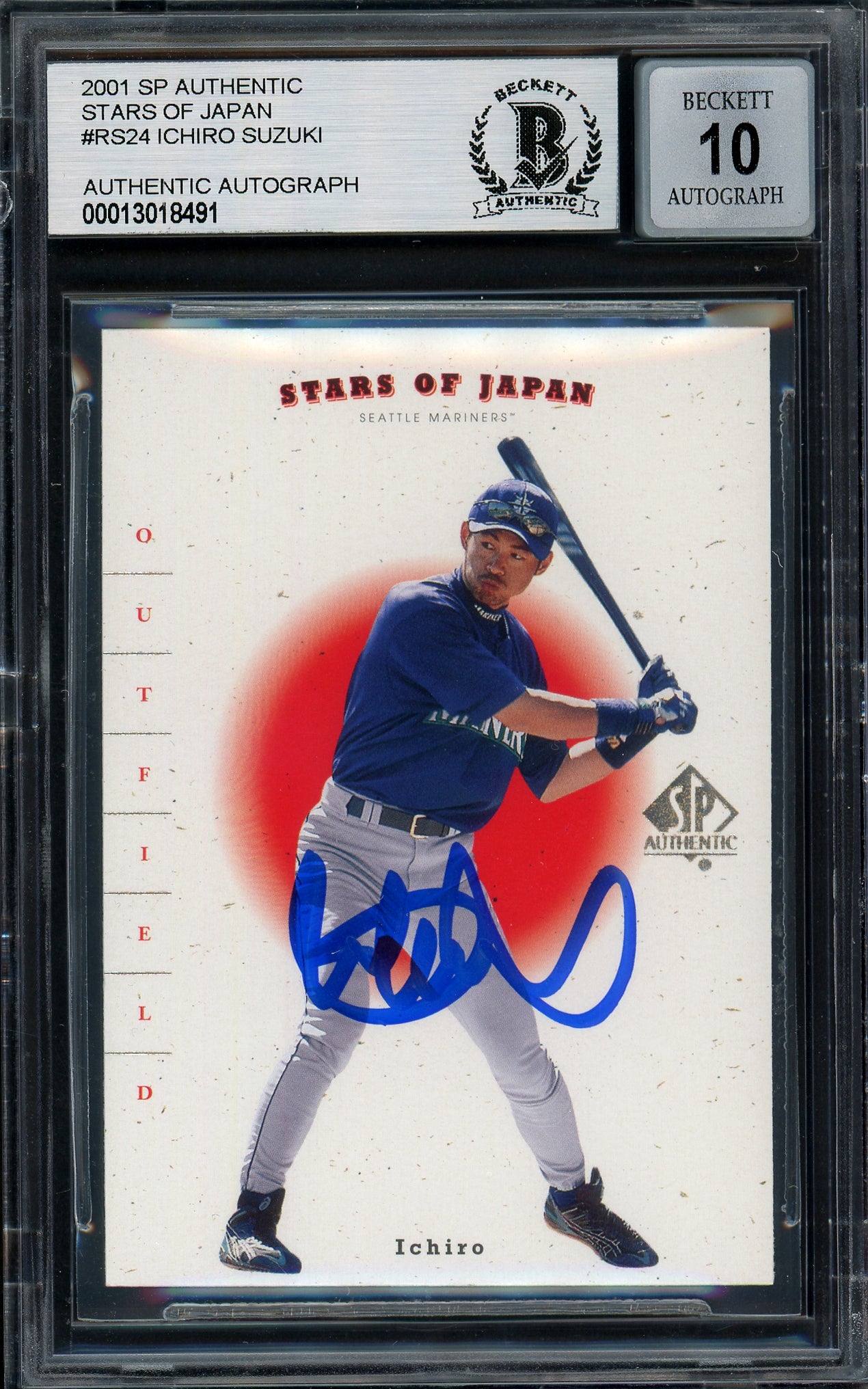 Ichiro Suzuki Autographed 2001 SP Authentic Stars of Japan Rookie Card #RS24 Seattle Mariners Auto Grade Gem Mint 10 Beckett BAS #13018491