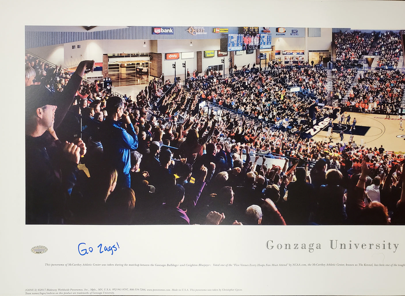 Corey Kispert Autographed Framed Panoramic Photo Gonzaga Bulldogs "Go Zags!" MCS Holo Stock #197173