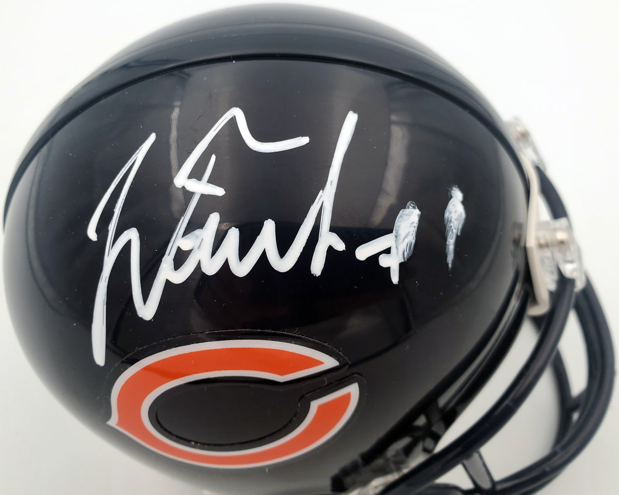 Justin Fields Autographed Chicago Bears Blue Mini Helmet (Smudged) Beckett BAS QR #WK98825