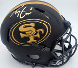 Trey Lance Autographed San Francisco 49ers Eclipse Black Full Size Speed Authentic Helmet (Smudged) Beckett BAS QR #WL62101