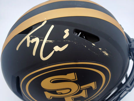 Trey Lance Autographed San Francisco 49ers Eclipse Black Full Size Speed Authentic Helmet (Smudged) Beckett BAS QR #WL62101