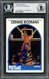 Dennis Rodman Autographed 1989-90 Hoops Card #211 Detroit Pistons Beckett BAS Stock #194990