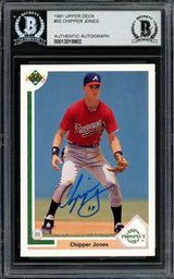 Chipper Jones Autographed 1991 Upper Deck Card #55 Atlanta Braves Beckett BAS Stock #195014