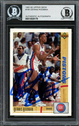 Dennis Rodman Autographed 1991-92 Upper Deck Card #185 Detroit Pistons Beckett BAS Stock #195025
