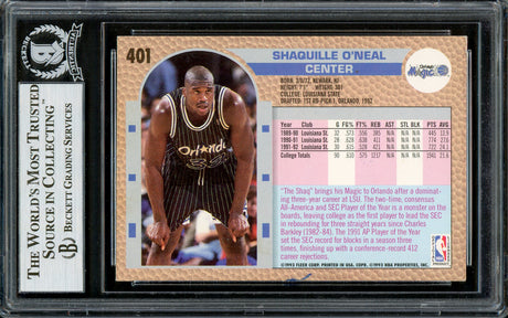 Shaquille Shaq O'Neal Autographed 1992-93 Fleer Rookie Card #401 Orlando Magic Beckett BAS #13020211