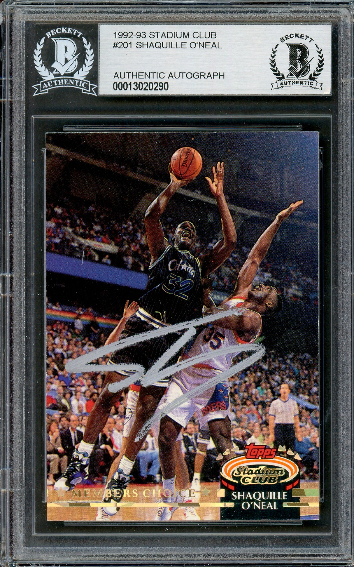 Shaquille Shaq O'Neal Autographed 1992-93 Stadium Club Members Choice Rookie Card #201 Orlando Magic Beckett BAS #13020290